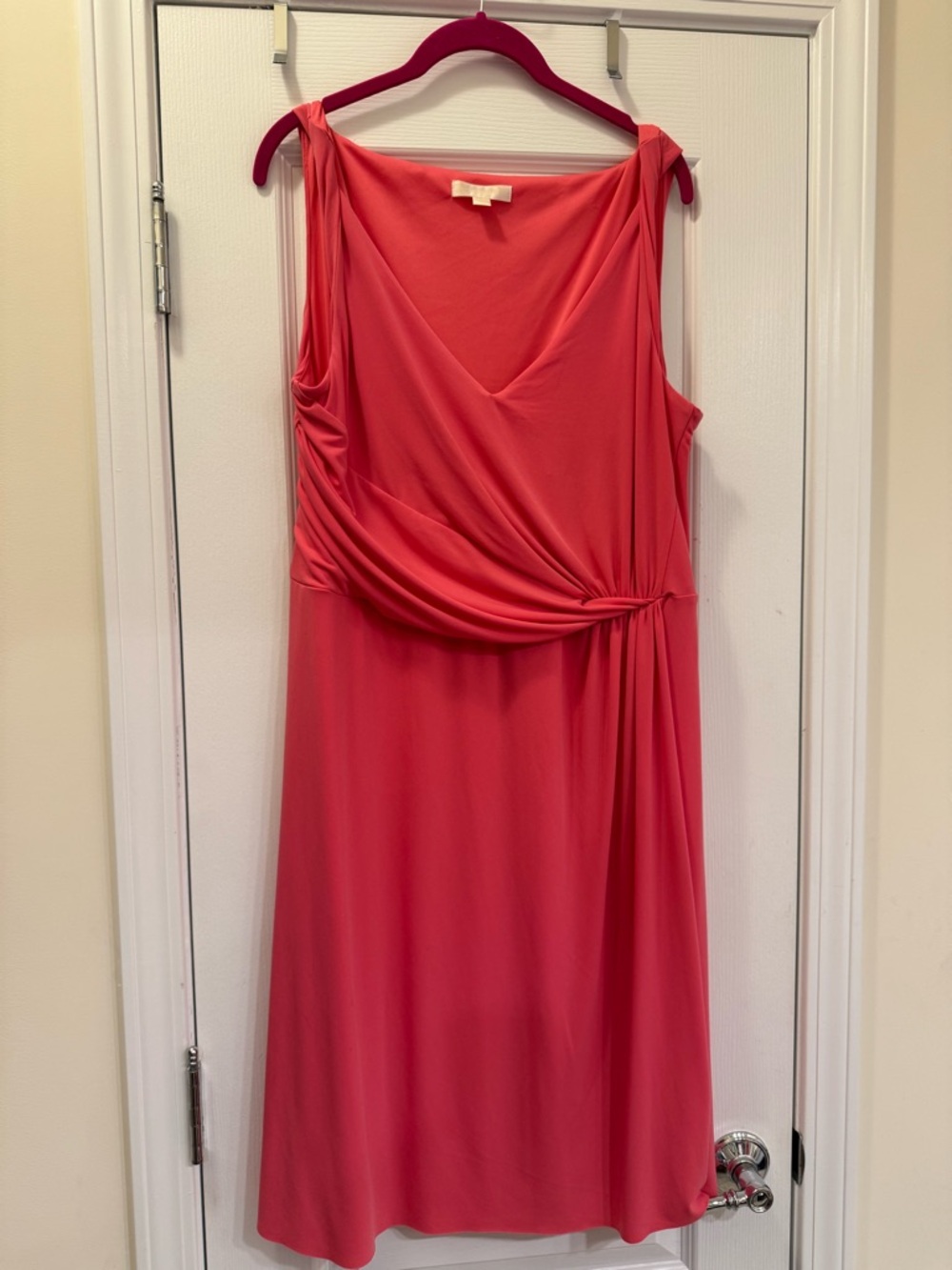 Ann Taylor Coral Sleeveless Midi Dress with Twist Detail